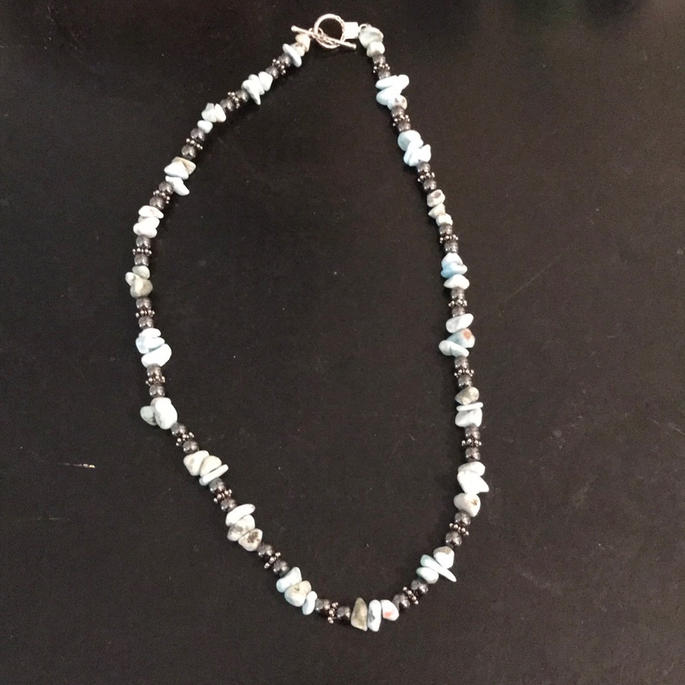 Blue Larimar and sterling silver necklace